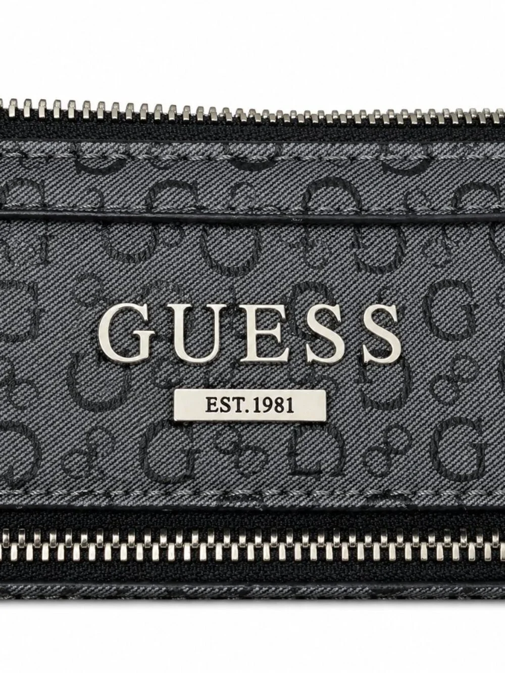 GUESS Satchel Shoulder Bag Gray Black Logo Print Dome Purse